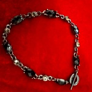 1928 jewelry black glass and rhinestone toggle clasp bracelet
